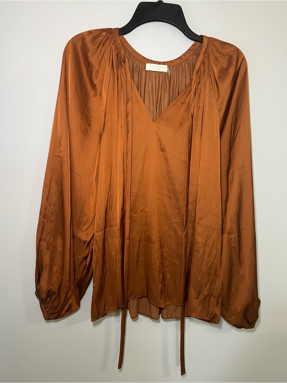 Ramy Brook Copper Satin Peasant Blouse Size S